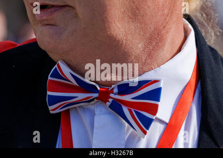 Mann mittleren Alters tragen eine Union Jack-Fliege Stockfoto