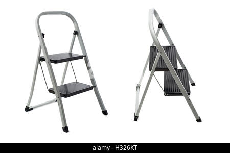Set von zwei Stufen Leiter über isolierte weißen Hintergrund Stockfoto