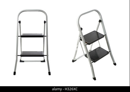 Set von zwei Stufen Leiter über isolierte weißen Hintergrund Stockfoto