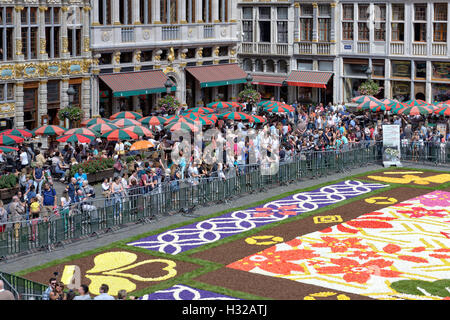 Menschen bewundern auf Samstag, 13. August 2016 Blumenteppich am Grand Place in Brüssel, Belgien. Dieses Mal war das japanische Thema c Stockfoto