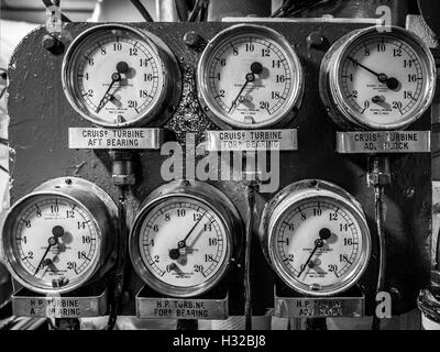 Druckventile auf HMS Belfast Stockfoto