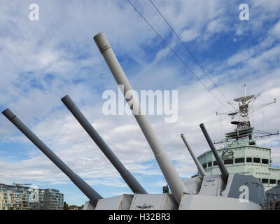 Geschützturm auf HMS Belfast Stockfoto