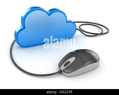 Blaue Wolke und Computer-Maus, ist dies ein 3d Computer generierte Bild gerendert. Isoliert auf weiss. Stockfoto