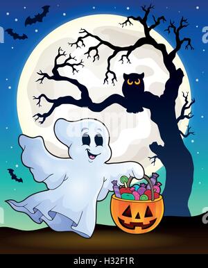 Halloween Ghost mit Baum Silhouette - eps10-Vektor-Illustration. Stock Vektor