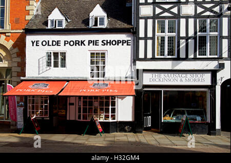 Ye Olde Shoppe Pork Pie und Wurst Shop, Melton Mowbray, Leicestershire, England UK Stockfoto