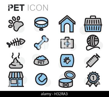 Vektor-flache Linie Haustier Icons set auf weißem Hintergrund Stock Vektor
