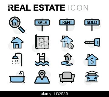 Vektor flache Linie Immobilien Symbole eingestellt auf weißem Hintergrund Stock Vektor