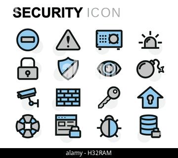 Vektor-flache Linie Sicherheit Icons set auf weißem Hintergrund Stock Vektor