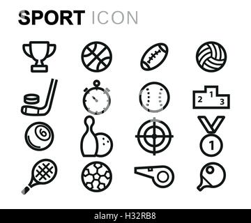 Vektor schwarze Linie Sport Symbole setzen auf weißem Hintergrund Stock Vektor