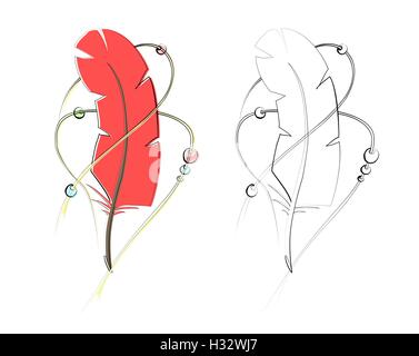 Boho Stil Feder. Handgezeichnete Feder Skizze isoliert auf weiss. Vektor-Illustration. Stock Vektor