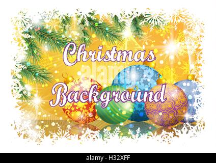 Weihnachten Hintergrund mit Tanne und Kugeln Stock Vektor