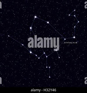 Sky-Map mit dem Namen der Sterne und Sternbilder. Stock Vektor