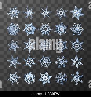 Satz von verschiedenen gefrorenen Schneeflocken auf transparenten Hintergrund Stock Vektor