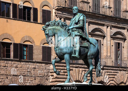 Reiterstatue von Cosimo de Medici, Piazza della Signoria, Florenz, Toskana, Italien Stockfoto