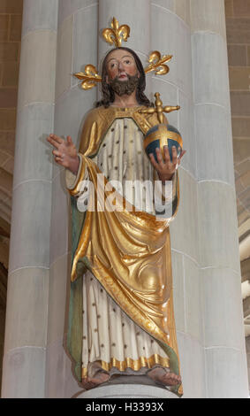 Chistus, überlebensgroße Holzfigur von 1552, Münster St. Nikolaus, Überlingen, Bodensee, Baden-Württemberg, Deutschland Stockfoto