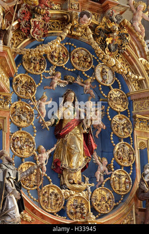 Rosenkranz-Altar 1631, Münster St. Nikolaus, Überlingen, Bodensee, Baden-Württemberg, Deutschland Stockfoto