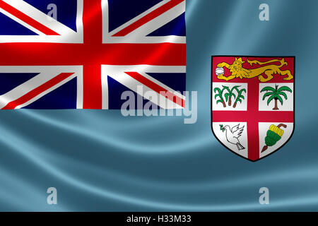 3D Darstellung der Flagge Fidschis auf satin Stoff Textur. Stockfoto
