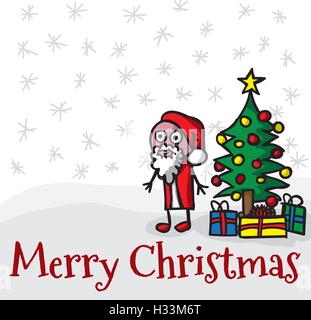 Frohe Weihnachten-Illustrationen mit Hand gezeichnet, doodled Santa, Baum und Geschenke. Auf weißem Hintergrund. Stock Vektor