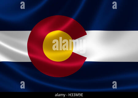 3D Darstellung der Flagge von Colorado auf seidige Textur. Stockfoto