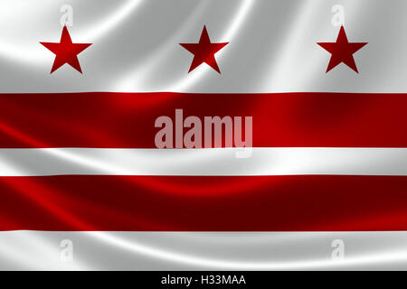 3D Darstellung der Flagge des District Of Columbia (Washington DC) auf seidige Textur. Stockfoto