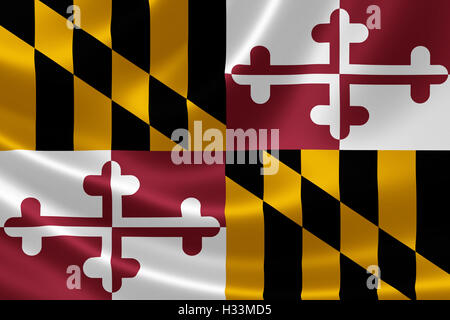 3D Darstellung der Flagge von Maryland auf seidige Textur. Stockfoto