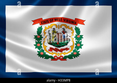 3D Darstellung der Flagge des Staates West Virginia auf seidige Textur. Stockfoto