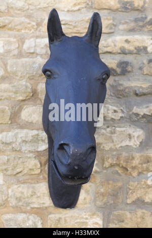 Pferd-Büste am Cotswolds Steinmauer Stockfoto