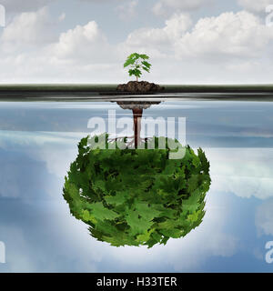 Potenzielle Erfolgskonzept als Symbol für Aspiration Philosophie Idee und bestimmt Wachstum Motivation Symbol als ein kleiner Junge Sappling ein Spiegelbild der großen Baum mit 3D Abbildung Elemente im Wasser machen. Stockfoto