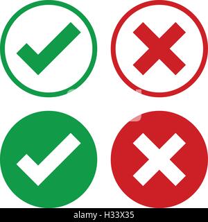 Häkchen Symbole gesetzt, Grüne und rote Farbe, Vector Illustration. Stock Vektor