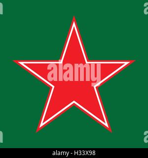 Pentagramm Symbol, rot, weiß, Stern auf grünem Hintergrund, Vector Illustration. Stock Vektor