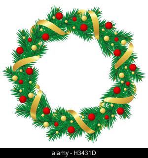 Adventskranz mit Kugeln und Weihnachtsbaum. Stock Vektor