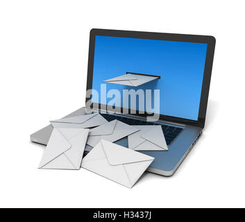 Mail Envelopen auf Laptop Konzept 3d illustration Stockfoto