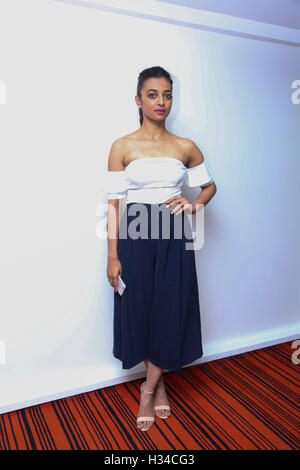 Bollywood-Schauspieler Radhika Apte während der Promotion des Films Parched in Neu-Delhi, Indien am 21. September 2016. Stockfoto