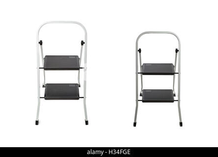 Set von zwei Stufen Leiter über isolierte weißen Hintergrund Stockfoto