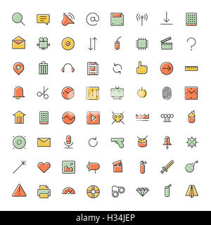 Dünne Linie Symbole für Benutzer Inteface und Technologie. Stockfoto