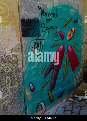 Graffiti auf den Wänden in der Altstadt von Palma auf der Insel Mallorca gesprüht Stockfoto