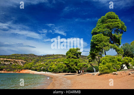 Agia Paraskevi Strand, Insel Spetses, Attika, Griechenland. Stockfoto