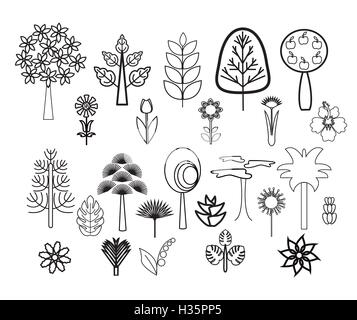 Sammlung von Blumen, Pflanzen & Bäume Stock Vektor