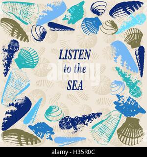 Sea shells Hintergrund für Sommer-Design. Stock Vektor