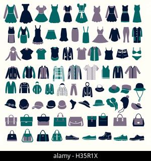 Silhouetten von Mode Kollektion Herren und Frauenkleidung gesetzt Stock Vektor