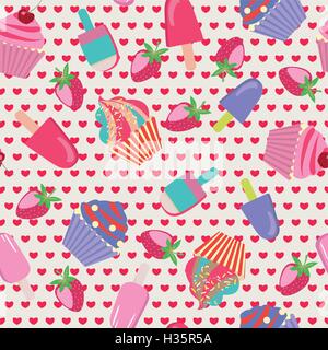 Comic Kuchen Dessert Musterdesign Stock Vektor