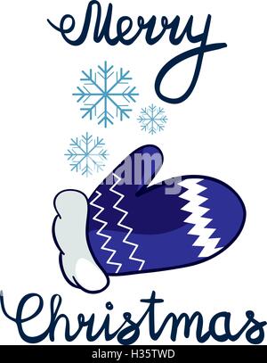 Vektor-Illustration von Merry Christmas Schriftzug mit Cartoon ertrinken Hand und Schneeflocken. Element für Design Banner, Web und Grüße Stock Vektor