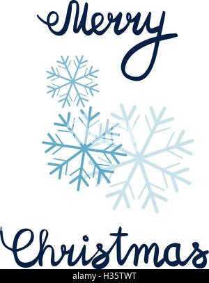 Vektor-Illustration von Merry Christmas Schriftzug mit Cartoon Schneeflocken. Element für Design Banner, Web und Grüße Stock Vektor