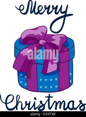 Vektor-Illustration von Merry Christmas Schriftzug mit Cartoon ertrinken violett vorhanden. Element für Design Banner, Web und Grüße Stock Vektor