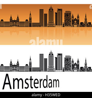 Amsterdam V2 Skyline im orangefarbenen Hintergrund in bearbeitbare Vektordatei Stockfoto