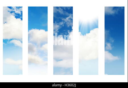 blauer Himmel-Collage auf weiß Stockfoto