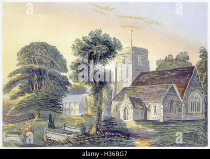 Ein Aquarellbild mit dem Titel Holy Trinity, Penn, Buckinghamshire, das in hoher Auflösung aus einem 1869 gedruckten Buch gescannt wurde. Urheberrechtlich geschützt. Stockfoto