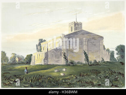 Ein Aquarellgemälde mit dem Titel St. Peter, Dunstable, das in hoher Auflösung aus einem 1869 gedruckten Buch gescannt wurde. Urheberrechtlich geschützt. Stockfoto