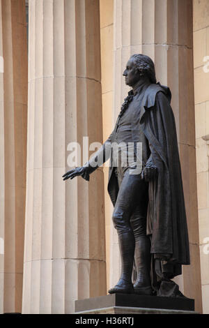 Statue von George Washington vor der Federal Hall National Memorial Wall Street.New York City USA Stockfoto