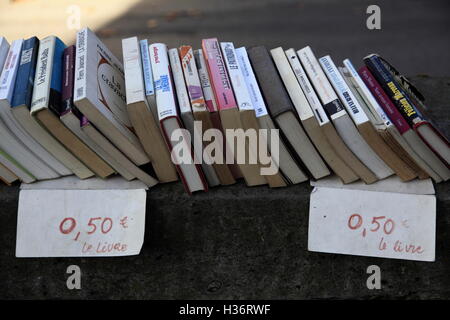 Alte Bücher zum Verkauf am linken Ufer der seine entfernt. Paris. Frankreich Stockfoto